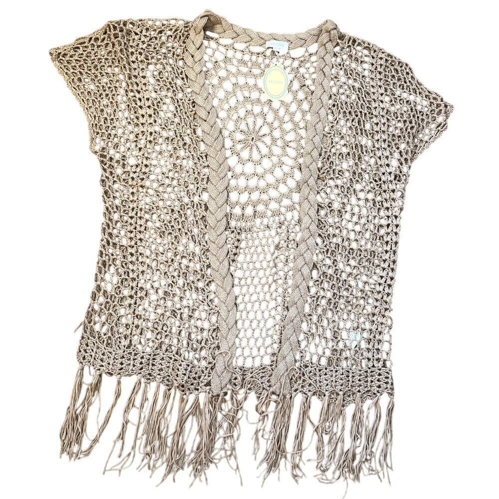 Velzera crochet tan open front cardigan, Women's size 3XL